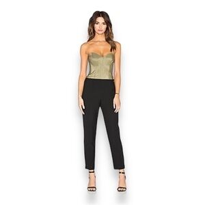 NEW Trina Turk Vendetta Jumpsuit Black Gold Strapless Crop Straight Leg S